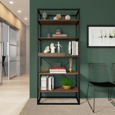 Estante Alta com Bandeja Madeirada e Tubos Pretos Carraro