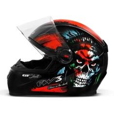 Capacete Fechado  Fw3 Gt Skull Caveira Preto Tamanho 60
