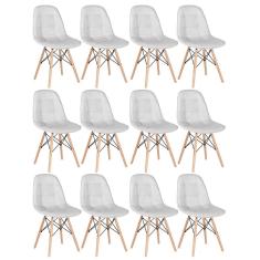 KIT - 12 x cadeiras estofadas Eames Eiffel Botonê - Base de madeira clara