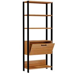 Estante 5 Prateleiras 01 Porta Escritório Trend D03 185x73 cm Freijó Preto Fosco - Lyam Decor