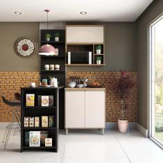 Cozinha Compacta 4 Peças com Bancada Mesa Gourmet Armário com Nicho Balcão 80cm Luciane Móveis