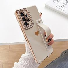 Estojo de coração de amor com revestimento de luxo para Samsung Galaxy S23 S22 Ultra S20 FE S21 Plus A52 A53 A23 A14 A12 A13 capa de alça de pulso, branco, para Samsung A13 4G