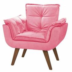 Poltrona Dani Suede Rosa Cadeira Decorativa Sala Recepção Pés Caramelo