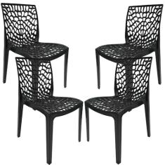 Kit 04 Cadeiras Decorativas Sala de Jantar Gruvyer F03 Preto - Lyam Decor