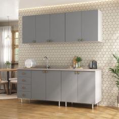 Cozinha Compacta 4 Peças 100% Mdf Bp 2 Balcões 2 Aereos Maranello Branco/Urbi