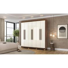 Guarda Roupa Elegance 6 Portas e 2 Gavetas Internas - Cor Imbuia Champanhe - Vila Rica