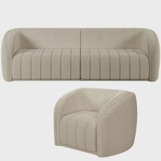 Kit Sofá 4 Lugares Para Sala 252cm com 01 Poltrona Lazio M03 Bouclê Bege - Lyam Decor