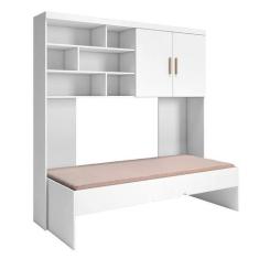 Jogo de Quarto Chiara Módulo Aéreo 2 Portas e Cama Branco com Colchão 