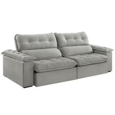 Sofá 3 Lugares Retrátil e Reclinável Jobi Veludo Cinza Prateado 234 cm