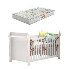 Berço Americano Lara Branco Brilho Com Colchão Gazin  Carolina - CAROL