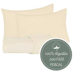 Kit Lençol com Fronha Casal Algodão Jogo de Cama Percal 200 fios 3Peça
