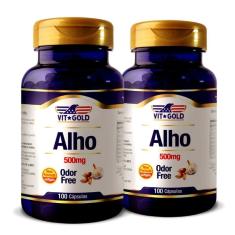 Óleo de alho 500 mg odor free vitgold kit 2x 100 cápsulas