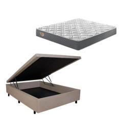 Conjunto Cama Box Baú Casal 138x188cm em material sintético com Colchã