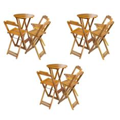 Kit 3 Jogos De Mesa Bistrô De Madeira Dobrável Com 3 Banquetas - Mel