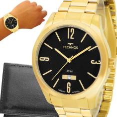 Relógio Technos Masculino Dourado Preto Prova d'água com garantia de 1