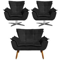 Kit Namoradeira E 2 Poltronas Giratórias Opla Suede Preto Ibiza
