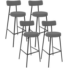Kit 4 Banquetas Baixa Milão L02 Assento Tecido Base Aço Encosto Fixo Altura 60 cm Cinza Cozinha