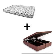 Cama Box Baú Casal 138 Bipartido Tecido Sintético Marrom Com Colchão N