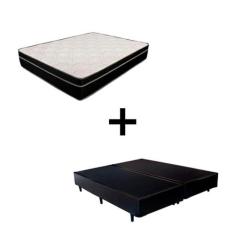 Cama Box Casal 138 Bipartido - Tecido Sintético Preto com Colchão Pari