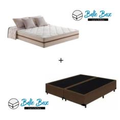 Cama Box King Tecido Sintético Marrom com Colchão Pillow Angel - Bello Box - Molas Ensacadas 62x193x203