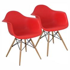 Kit 2 Cadeiras Charles Eames Eiffel Design Wood Com Braços - Vermelho