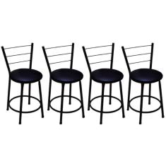 Kit 4 Banquetas Baixas Preta com Encosto Assento Preto