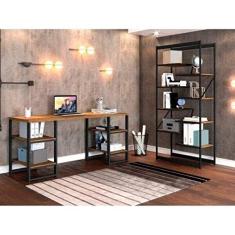 Conjunto Home Office com Escrivaninha e Estante Livreiro Innovare Espresso Móveis Preto/Canela Rústico