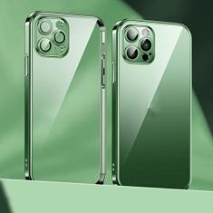 Capa de telefone com revestimento de lente para iPhone 14 11 12 13 Pro Max Mini XS XR 7 8 14 Plus SE 2020 Capa de proteção de câmera de luxo, verde escuro, para iPhone 12Pro MAX