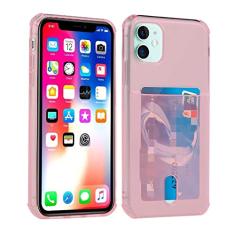 Capa de telefone transparente à prova de choque para iPhone 12 Mini 14 13 12 11 Pro Max X XS XR 7 8 Plus Capa carteira de silicone macio titular do cartão, rosa, para iPhone 12Pro Max