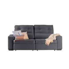 Sofá 3 Lugares Retrátil e Reclinável com Baú Lottus Suede Grafite