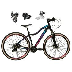 Bicicleta aro 29 Ksw Mwza Shimano Altus 24V Freio a Disco Hidráulico Garfo com Trava com Pneu Faixa Bege - Preto/Pink/Azul