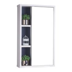 Armário com Espelho para Banheiro Milano Branco e Azul Marinho