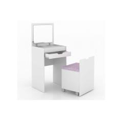 Penteadeira Camarim Juvenil PE-2007 1 Gaveta c/ Gaveta e Puff Branco - Tecno Mobili