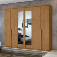 Guarda-roupa 6 Portas 4 Gavetas 100% Mdf Alonzo com Espelho Amêndoa Clean