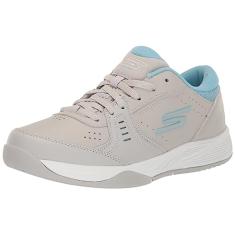 Skechers Tênis feminino Viper Court Smash Athletic Indoor Outdoor Pickleball | Tênis de ajuste relaxado, Cinza/azul, 36
