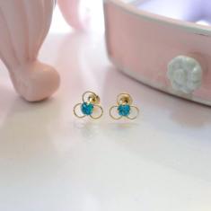 Brinco de Ouro 18K - 3 argolas com solitário de Zircônia 3mm infantil 