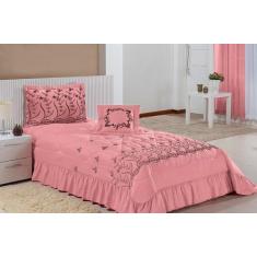 Kit Cobre Leito Solteiro Desejos 04 Peças Bordado - Salmão - Bordados 