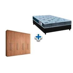Cama Box Casal + Colchão D45 Cecina + Guarda Roupa Master Vip 8.4 Atacama-Jatobá