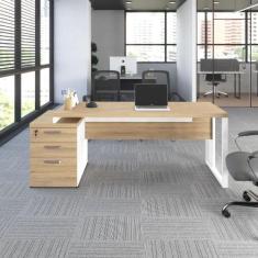 Mesa Diretor Escritório 1,50m a 1,72m 3 Gavetas Pé Metal F5 - F5 Offic