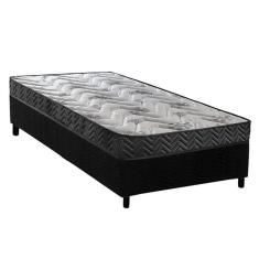 Cama Box Solteiro: Colchão Espuma D45 Paropas Pasquale Wave Black + Base CRC Suede Black (88x188)