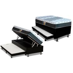 Conjunto Box Baú Solteiro: Colchão Molas Castor Bonnel System Class + Base crc Courano Black(88x188)