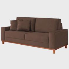 Sofá 4 Lugares Grecia Pé Madeira Tecido Suede 212cm Cor Marrom