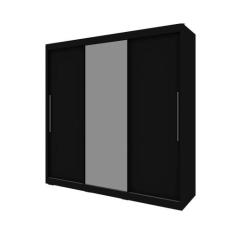 Guarda Roupa Solteiro Gelius Royale 3 Portas com Espelho Preto Madeira