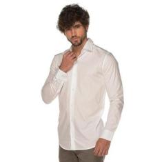 Camisa Social Manga Longa Slim Algodão Nobre Poá Casamento-Masculino