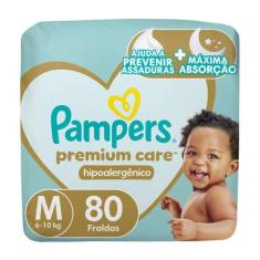 Fralda Pampers Premium Care Tamanho M Hiper 80 Unidades Descartáveis, 
