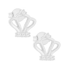 Brinco Prata Coroa com Zircônia Branca 10x10mm