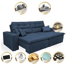 Sofá Cairo 1,82m Retrátil, Reclinável Tecido Suede Azul