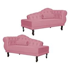Kit 02 Divã Recamier Larissa Capitonê para Casa Suede - - Ds Estofados