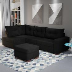Sofá de Canto com Puff 7 Lugares 238cm Gloria Montreal Preto