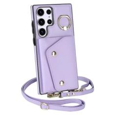 Capa de telefone carteira crossbody para Samsung Galaxy S21 FE S23 S22 Plus Note 20 Ultra A54 A53 A14 5G Slot para cartão capa de couro com cordão, roxa, para Galaxy A53 (5G)